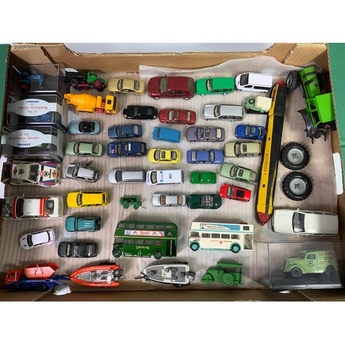 208 - TRAY OF MOSTLY MODEL CARS, INC FALLER, EFE BUSES, OXFORD DIE CAST, METAL NARROW BOAT, APPROX. 45 MOD... 