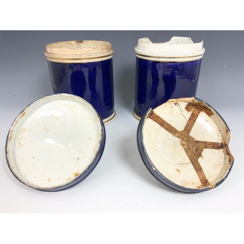 220 - 4 LARGE DRUG / CHEMIST JARS  WITH COVERS COLBALT BLUE WITH GILT  DECORATION 30cm TALL ADVISED FROM M... 