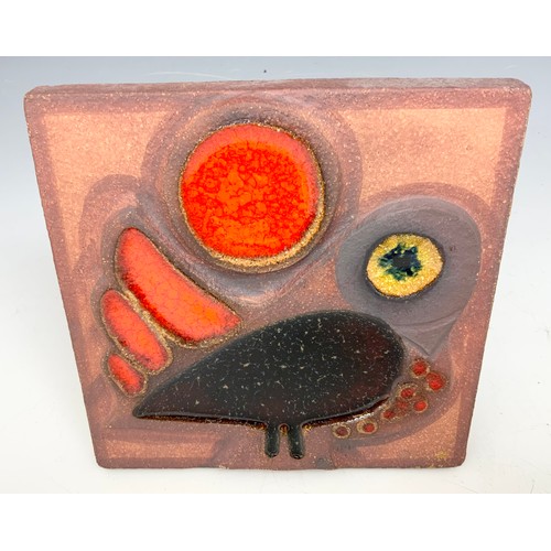 239 - A PAIR OF STYLISH DANISH SQUARE TILE WALL PLAQUES DECORATED WITH STYLISED BIRDS BY SOHOLM