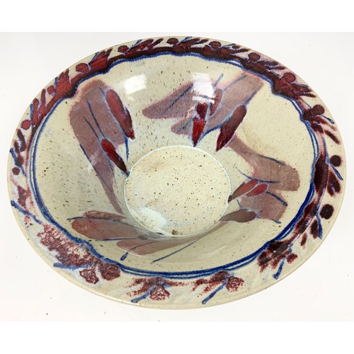 240 - ART POTTERY BOWL WITH STYLISH DECORATION & A UNUSUAL SALAD BOWL ON SHELL FEET WITH FISH DECORATION