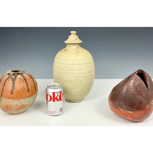 243 - HASSALL STUDIO POTTERY INC. 2 GLAZED VASES AND AN URN A/F