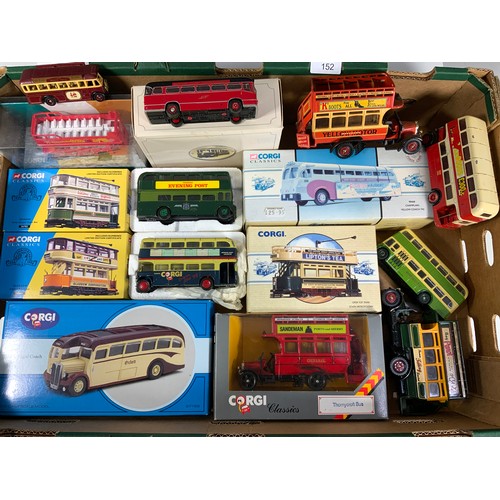 152 - CORGI BUS & COACH COLLECTION, INCLUDES. 97189 OXFORD REGAL, THORNEYCROFT, TRAMS: 98151 SOUTH METROPO... 