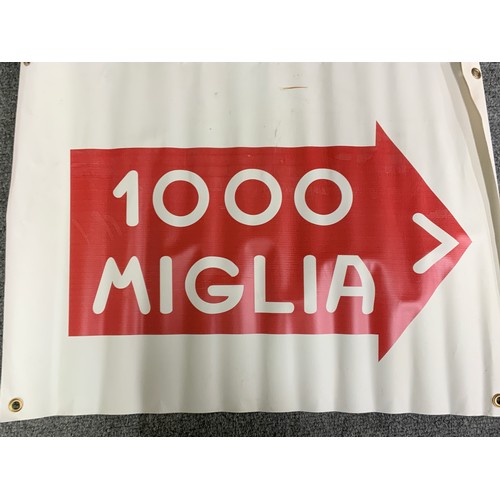 19 - DIRECTION POSTER, 1000 MIGLIA WITH RED BACKGROUND & DIRECTION ARROW REINFORCED VYNAL, APPROX. 53 X 7... 