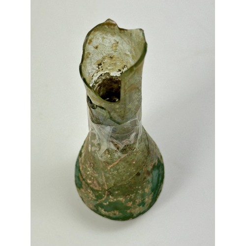 261 - SMALL ROMAN GLASS FLASK/ BOTTLE, CIRCA 4 AD, APPROX. 10 cm AF