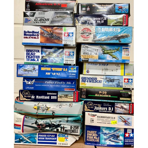 60 - 20 x PLASTIC MODEL KITS WARPLANES INC MONOGRAM, RODEN, TAMIYA, AND MIRAGE