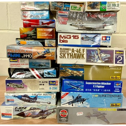 64 - 20 x PLASTIC MODEL KITS JET PLANES INV AIRFIX, HASEGAWA, MONOGRAM AND HELLER