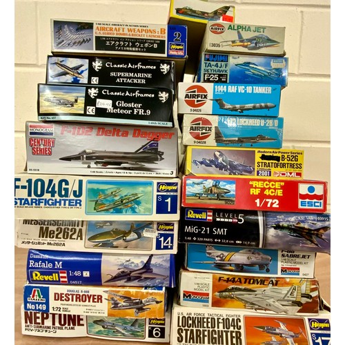 65 - 20 x PLASTIC MODEL KITS JET PLANES INC ITALIERI, MONOGRAM, AIRFIX AND HASGEWA.