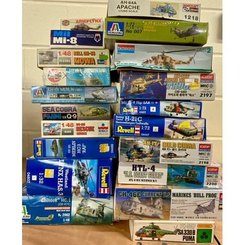 66 - 20 x PLASTIC MODEL KITS HELICOPTERS, INC ITALIERI, REVELL, MATCHBOX AND MONOGRAM.