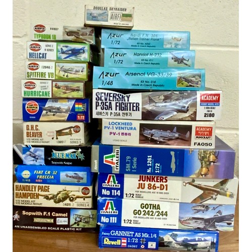 69 - 20 x PLASTIC MODEL KITS WAR PLANES INC ITALIERI, AIRFIX, AZUR AND REVELL.