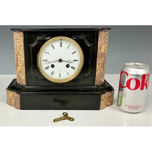 327 - VICTORIAN SLATE AND MARBLE MANTEL CLOCK. POSSIBLY J.W. BENSON, LONDON