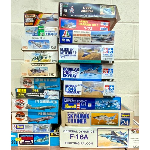 74 - 20 x PLASTIC MODEL KITS JET PLANES INC AIRFIX, FROG, ITALERI, ESCI AND REVELL.