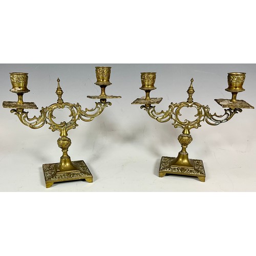 352 - PAIR OF ANTIQUE SOLID BRASS ORNATE CANDELABRA