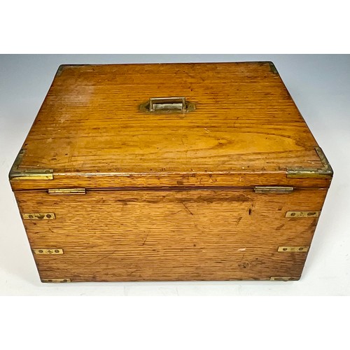 362 - ANTIQUE MILITARY CAMPAIGN STATIONARY BOX. 38 x 33 x 22cm