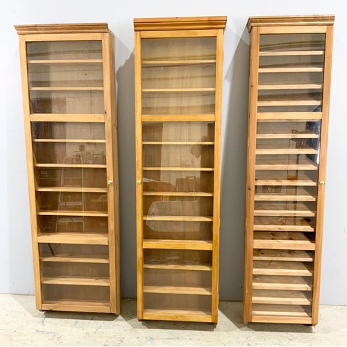 365 - 3 WALL HANGING  DISPLAY CABINETS APPROXIMATELY 169cm TALL