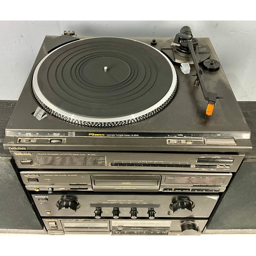 372 - TECHNICS AND SONY HI FI SEPARATES INC. TURNTABLE, CD PLAYER, AMP, TUNER, CASSETTE PLAYER AND A PAIR ... 