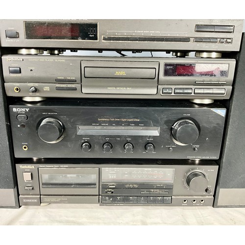 372 - TECHNICS AND SONY HI FI SEPARATES INC. TURNTABLE, CD PLAYER, AMP, TUNER, CASSETTE PLAYER AND A PAIR ... 