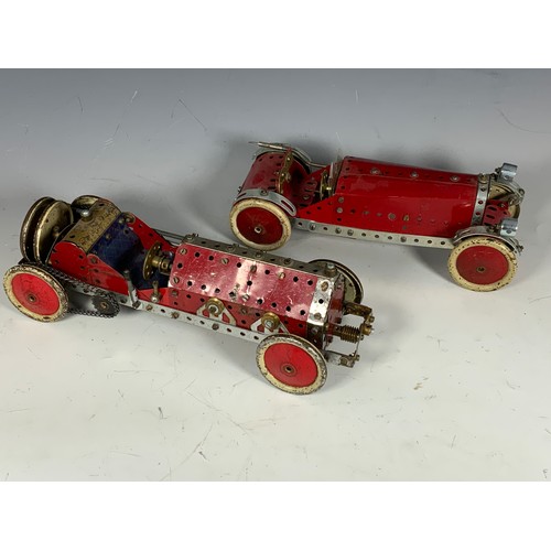 36 - 2 MECCANO BUILT CLASSIC VINTAGE RACING CARS, BOTH FREE WHEELING.