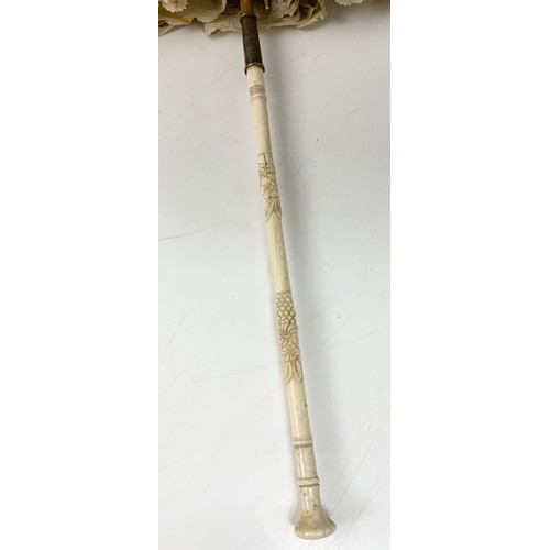 431 - PIANO SHAWL WITH A BOULEVARD DES ITALIENS PARIS PARASOL WITH CARVED BONE HANDLE