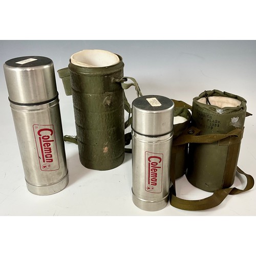 401 - 2 ARMY/MILITARY FLASK PROTECTORS INC. STAINLESS STEEL FLASKS