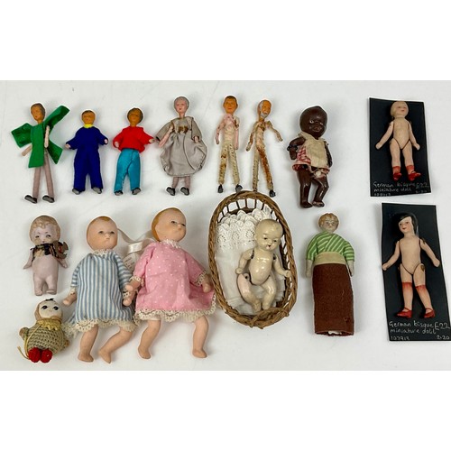 458 - COLLECTION OF MINIATURE DOLLS INC. GERMAN BISQUE, PIPE CLEANER DOLLS ETC.