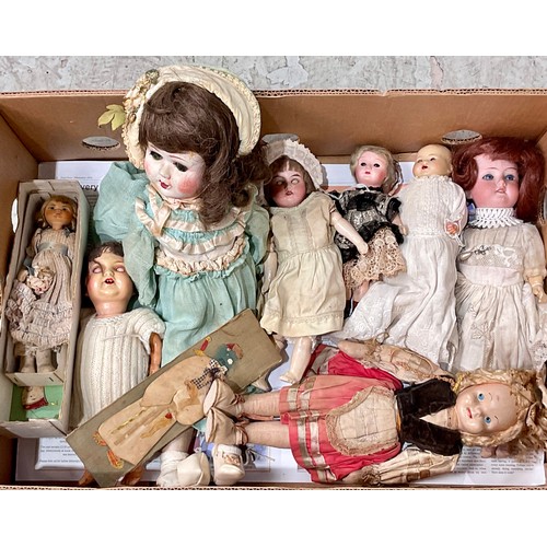 464 - QTY. ANTIQUE BISQUE HEAD AND OTHER DOLLS