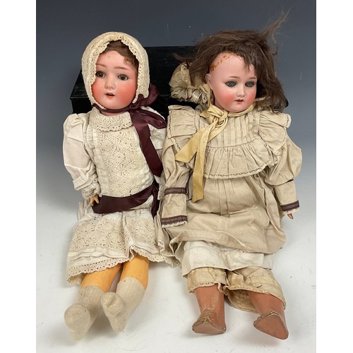 445 - 2 SIMON & HALBIG BISQUE HEAD DOLLS, MARKED 1909, 6 AND 6 1/2