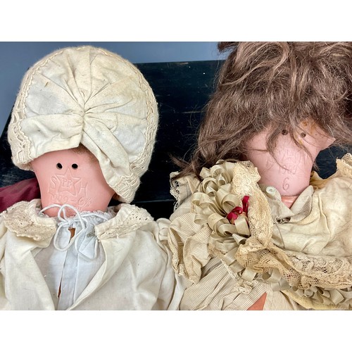 445 - 2 SIMON & HALBIG BISQUE HEAD DOLLS, MARKED 1909, 6 AND 6 1/2