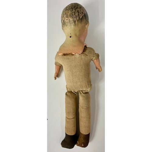 457 - A VINTAGE `RELIABLE` VENTRILOQUIST DUMMY WITH COMPOSITION HEAD AND LOWER ARMS AND STUFFED BODY AND L... 