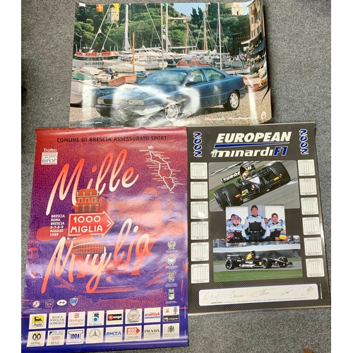 24 - MOTORING INTEREST POSTERS : MIGLIA 1000, COMUNE DI BRESCIA 1999, CALENDAR POSTER EUROPEAN MINARDI F1... 