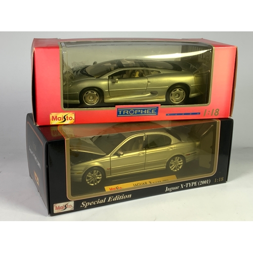 171 - 2 BOXED 1:18 SCALE DIECAST CARS, 31807 MAISTO TROPHEE JAGUAR XJ220, & 31621 JAGUAR X-TYPE (2001)