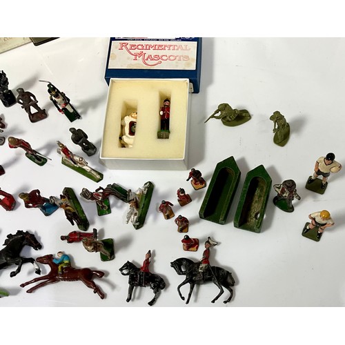 224 - COLLECTION OF METAL MILITARY FIGURES, INDIAN, FOOTBALL FIGURES, PLUS DUCAL DIECAST REGIMENTAL MASCOT... 