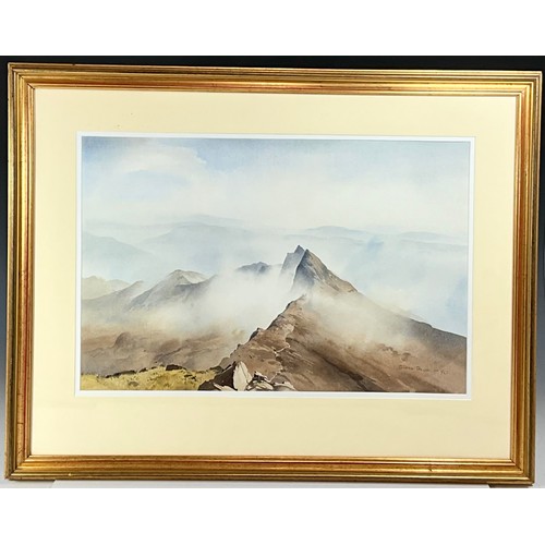 13 - JONATHAN TAYLOR WATERCOLOUR WELSH MOUNTAIN SCENE ‘Y LLIWEDD FROM SNOWDON’. APPROX. 54 x 35cm. Maybe ... 