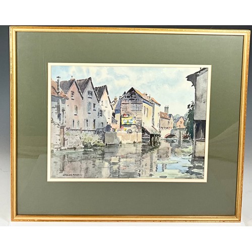 16 - SPENCER FORD WATERCOLOUR DEPICTING A WATER MILL. APPROX. 39 x 29cm