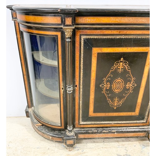 607 - MID 19TH CENTURY EBONISED AND BURR WALNUT CREDENZA WITH GILT METAL MOUNTS. AF WIDTH 154cm