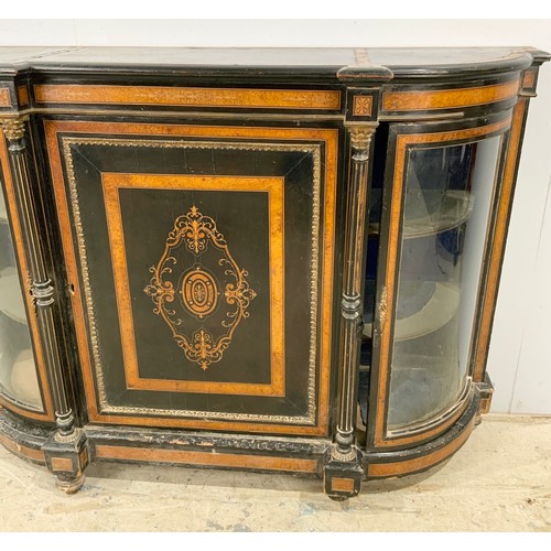 607 - MID 19TH CENTURY EBONISED AND BURR WALNUT CREDENZA WITH GILT METAL MOUNTS. AF WIDTH 154cm