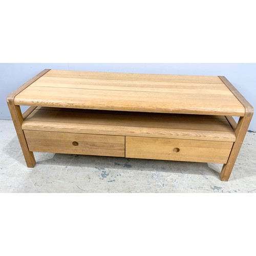 670 - HABITAT ‘RADIUS’ LIGHT OAK LOW OCCASIONAL TABLE WITH 2 DRAWERS 124cm x 52cm & 48cm TALL