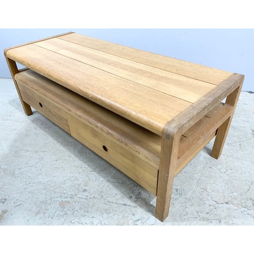 670 - HABITAT ‘RADIUS’ LIGHT OAK LOW OCCASIONAL TABLE WITH 2 DRAWERS 124cm x 52cm & 48cm TALL