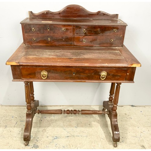 612 - ANTIQUE MAHOGANY DESK WITH TOOLED LEATHER TOP WIDTH 78cm