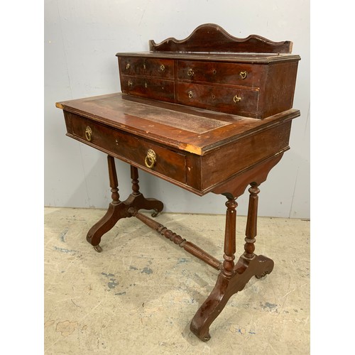 612 - ANTIQUE MAHOGANY DESK WITH TOOLED LEATHER TOP WIDTH 78cm