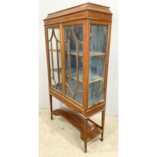 672 - INLAID MAHOGANY DISPLAY CABINET ON TAPERED LEGS 164cm TALL