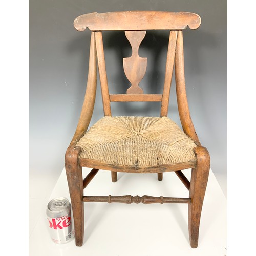 669 - WELL MADE  CHILD / DOLLS CHAIR  WITH RUSH SEAT 58cm TALL