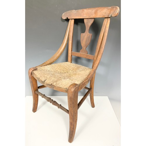 669 - WELL MADE  CHILD / DOLLS CHAIR  WITH RUSH SEAT 58cm TALL