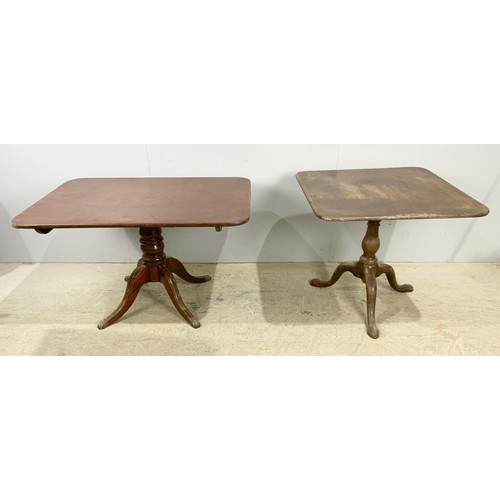 610 - 2 ANTIQUE RECTANGULAR TOPPED TILT TOP TABLES  A/F LARGEST 114cm x 81cm