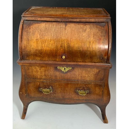 676 - MAHOGANY BOMBE COMMODORE / POT CUPBOARD  WITH RISING FLAP & DUMMY DRAWERS 67cm TALL