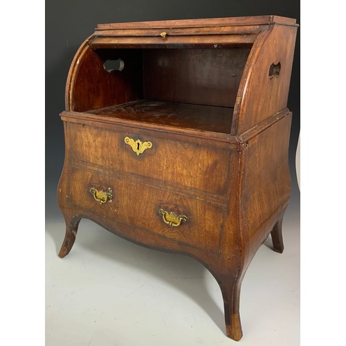 676 - MAHOGANY BOMBE COMMODORE / POT CUPBOARD  WITH RISING FLAP & DUMMY DRAWERS 67cm TALL