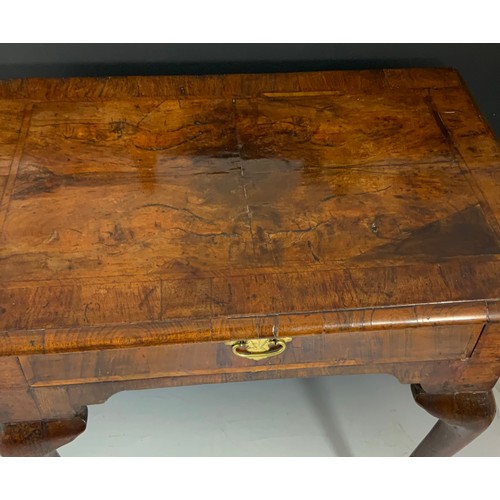 680 - 18TH CENTURY WALNUT DESK /TABLE WITH SINGLE DRAWER ON 4 CABRIOLE LEGS EXCELLENT PATINA  WIDTH 69cm