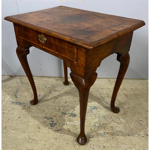 680 - 18TH CENTURY WALNUT DESK /TABLE WITH SINGLE DRAWER ON 4 CABRIOLE LEGS EXCELLENT PATINA  WIDTH 69cm