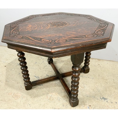 658 - CARVED OAK OCTAGONAL  OCCASIONAL TABLE 80cm LONG