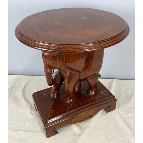 657 - CAMEL STOOL & ELEPHANT OCCASIONAL TABLE WITH BRASS INLAY DECORATION