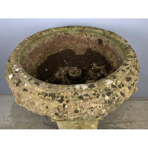 599 - GOOD QUALITY  COMPOSITE GARDEN URN ON PEDESTAL ON A RECTANGULAR PLINTH 102cm TALL , APPROX 69cm DIAM... 